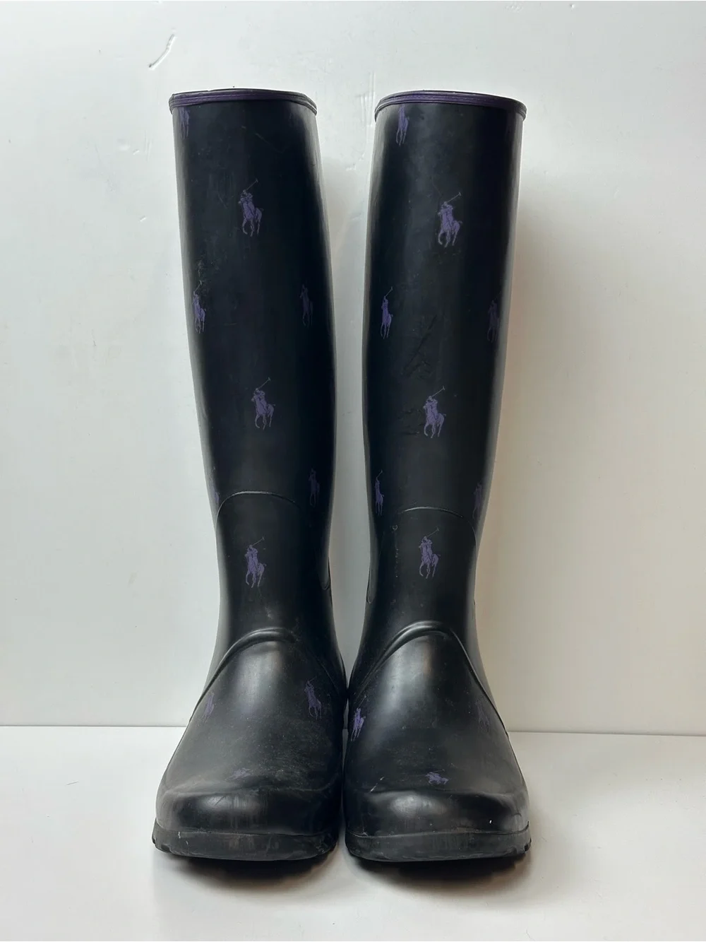 Ralph Lauren Black And Purple Pony Rubber Rain Boots